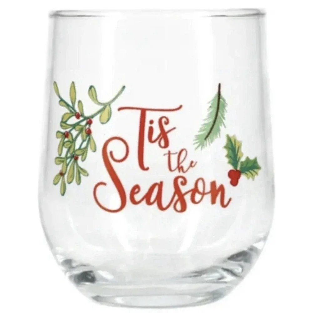 Set 3 Christmas Wine Glass Stemless Hand Painted Holly Berry This The Season New